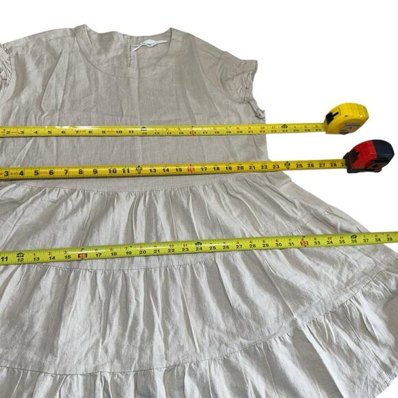 Adyson Parker Linen Blend Tiered Ruffle Sleeve Shift Babydoll Dress XL Boho Tan - Picture 8 of 10